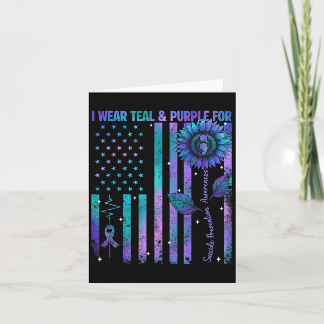 Teal Purple Us Usa Flag Suicide Prevention Awarene Kort (Framsida)