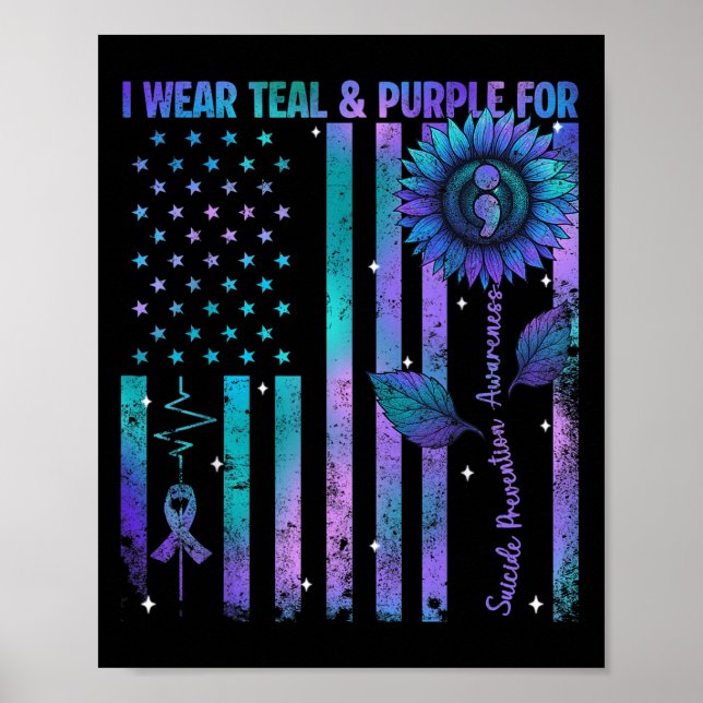 Teal Purple Us Usa Flag Suicide Prevention Awarene Poster (Framsidan)