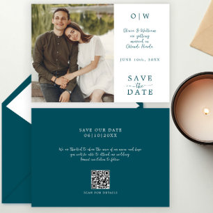 Teal QR-kod Bröllop spara datum-kort Datumet