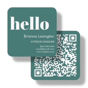 Teal QR-kod Social Media Hej Fyrkantigt Visitkort
