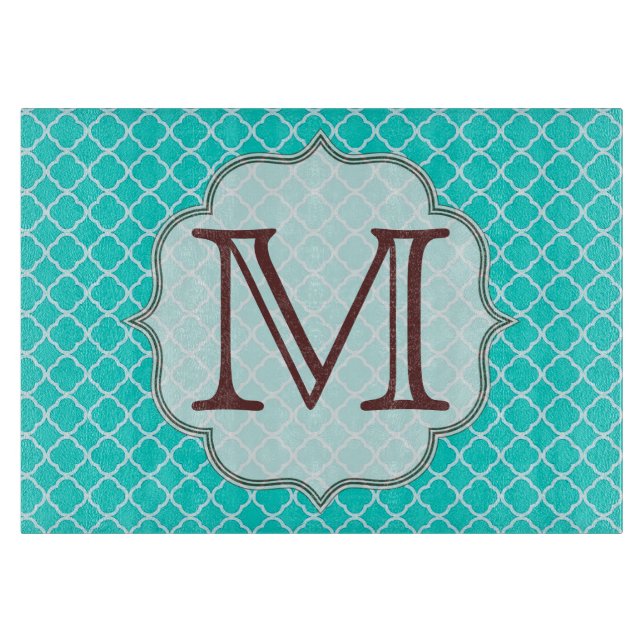 Teal Quarterfoil Latti Glass Caking Board (Framsidan)