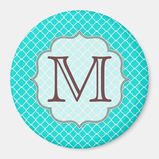 Teal Quarterfoil Latti Monogram Initial Magnet (Framsidan)