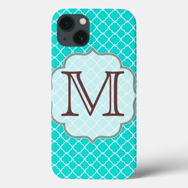 Teal Quarterfoil Latti Monogram Inledande IPAD-äre (Baksida)