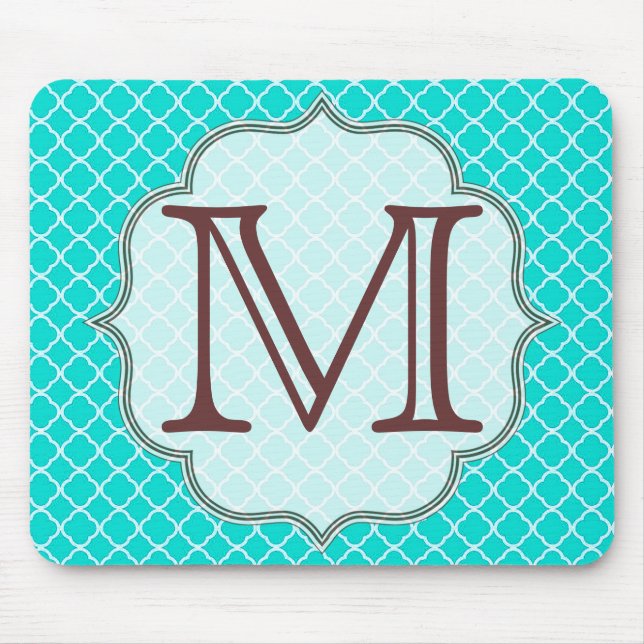 Teal Quarterfoil Latti Monogram Inledande musknapp Musmatta (Framsidan)