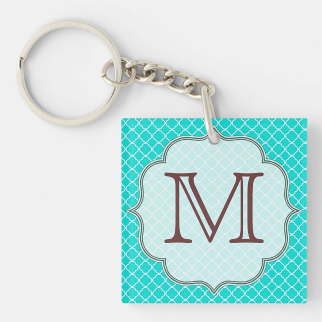 Teal Quarterfoil Latti Monogram Inledande Nyckelri (Framsidan)