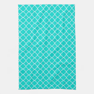 Teal Quarterfoil Monogram Initial Kitchen Towel Kökshandduk