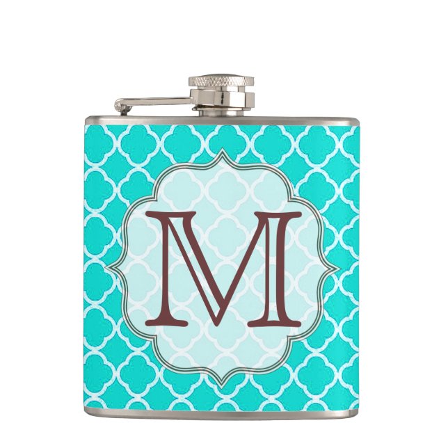 Teal Quarterfoil Monogram initial whiskykolv Fickplunta (Framsidan)