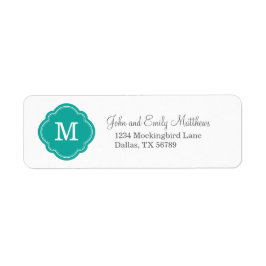 Teal Quatrefoil Monogram Returadress Returadress Etikett