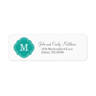 Teal Quatrefoil Monogram Returadress Returadress Etikett