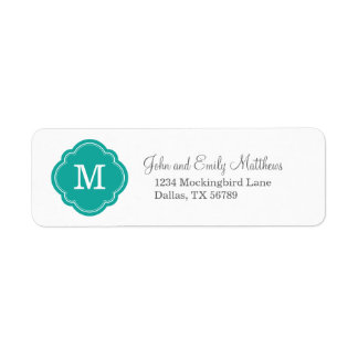 Teal Quatrefoil Monogram Returadress Returadress Etikett