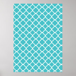 Teal Quatrefoil Mönster Poster