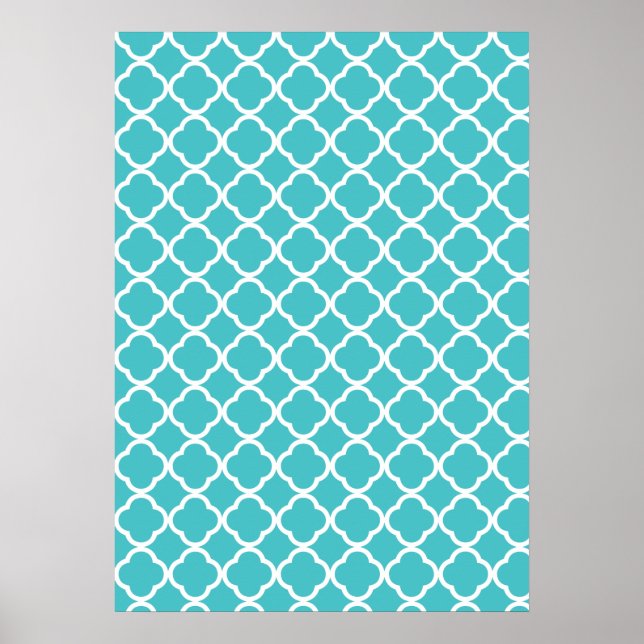 Teal Quatrefoil Mönster Poster (Framsidan)
