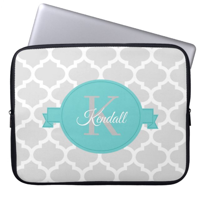 Teal Quatrefoil Personlig Laptop sleeve (Framsidan)