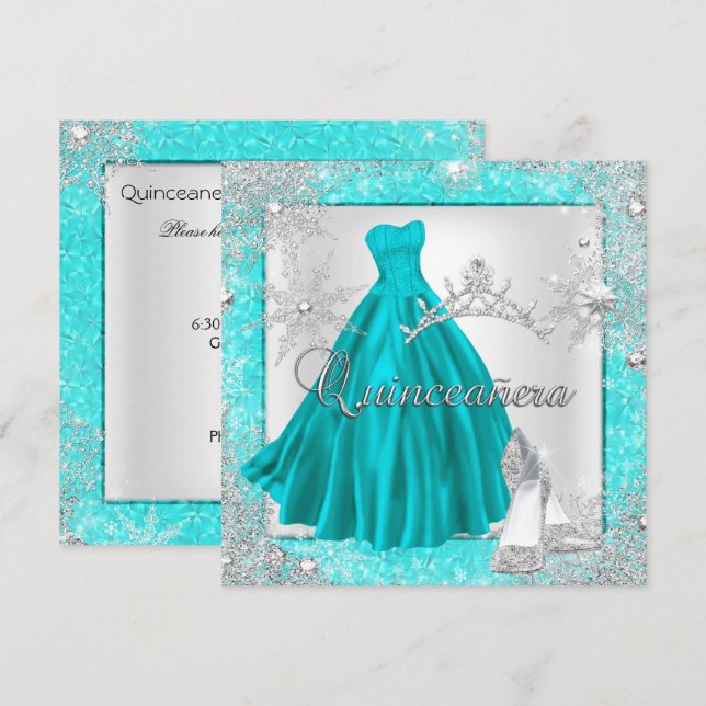 Teal Quinceanera 15:e eliten Elegant födelsedagsfe Inbjudningar (Fram/baksida)