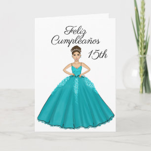 Teal Quinceanera Mode Spanska 15-födelsedagskort Kort
