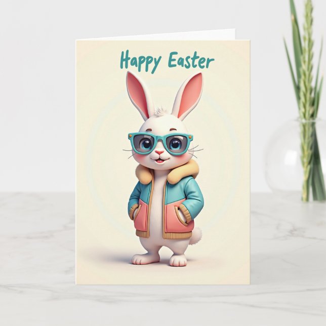 Teal Rabbit Easter Card Kort (Framsida)