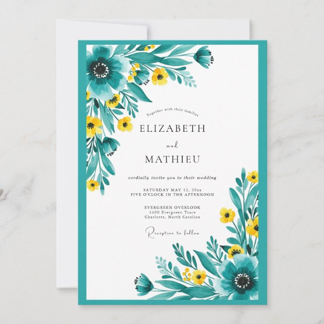 Teal Radiant Meadow Wedding Inbjudningar (Framsida)