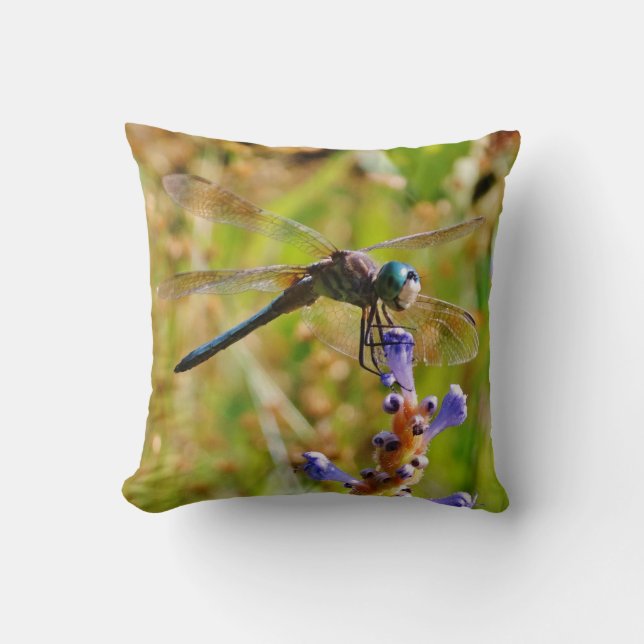 Teal Rainbow Dragonfly/lavender-blomma Kudde (Framsida)