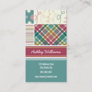 Teal Rand Checks Dots Scribbles Combo Mönster Visitkort