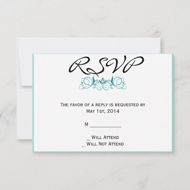 Teal Rand med svarskort för Blommigt OSA Kort (Framsida)