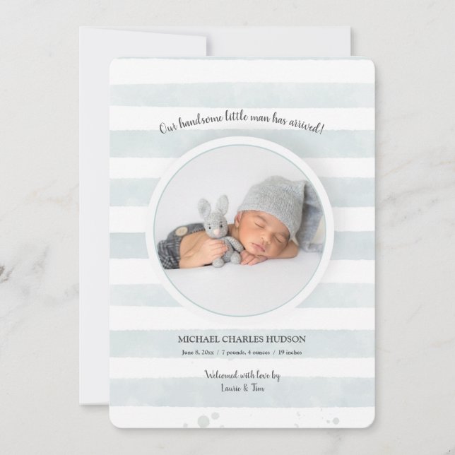 Teal Rand Photo Birth Notice Inbjudningar (Framsida)