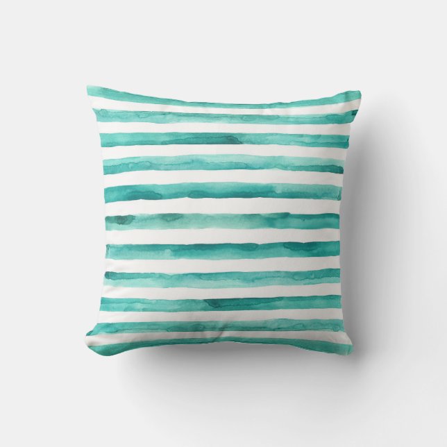 Teal Rand Watercolor Pillow Kudde (Framsida)