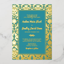Teal Real Gold Foil Damask Wedding