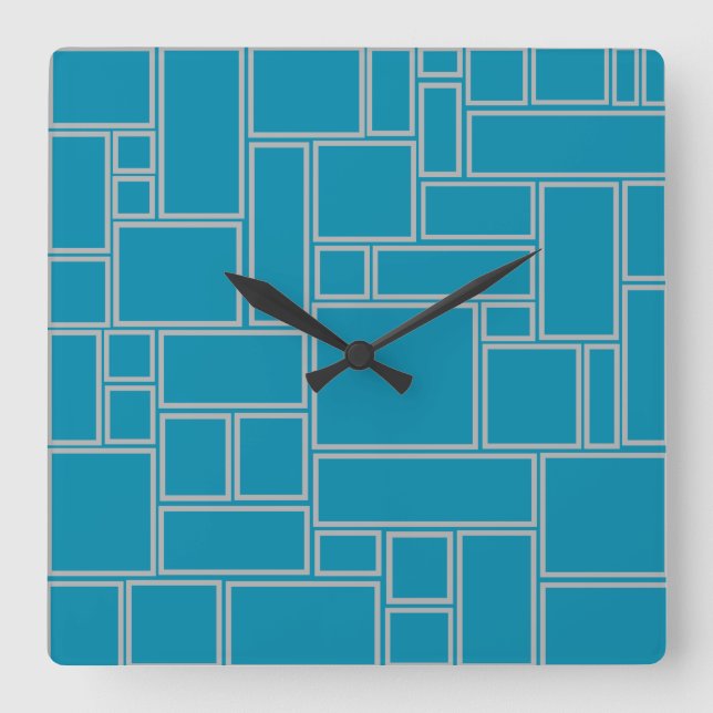 Teal Rectangles Fyrkantig Klocka (Framsida)