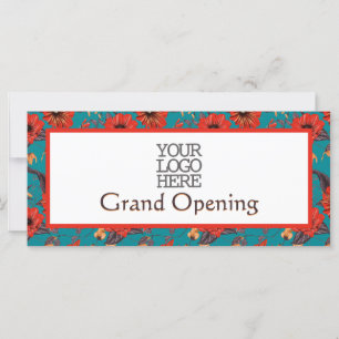 Teal Red Blommigt Cafe Restaurant Grand Open