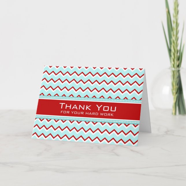 Teal Red Chevron Employee-årsjubileum Card Tack Kort (Framsida)