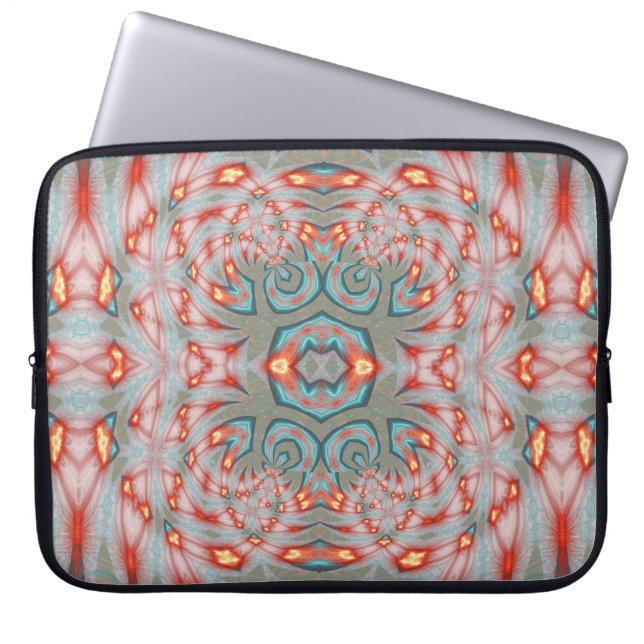 Teal Red Fire Mandala Laptop Fodral (Framsidan)