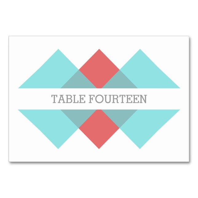 Teal Red Geometric Triad Bord-kort Bordsnummer (Framsidan)