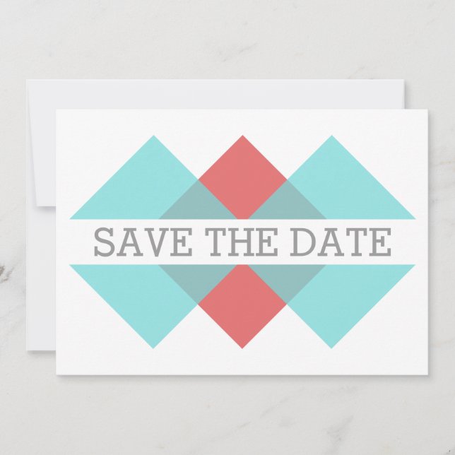 Teal Red Geometric Triad Save Date Inbjudan (Framsida)