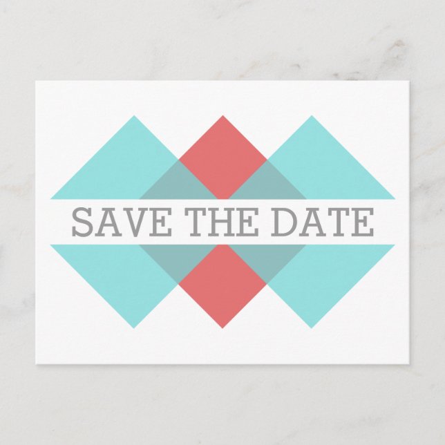 Teal Red Geometric Triad Save Date Postcard Meddelande Vykort (Framsida)