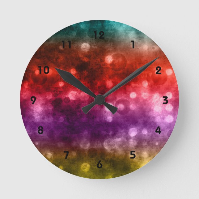Teal, Red, Lila och Chartreuse Bokeh Design Rund Klocka (Framsida)