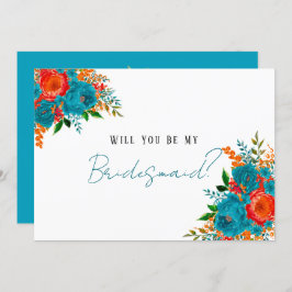 Teal Red Orange Blommigt, blir du min Bridesmaid Inbjudningar