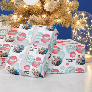 Teal & Red Photo Jul Bauble Presentpapper