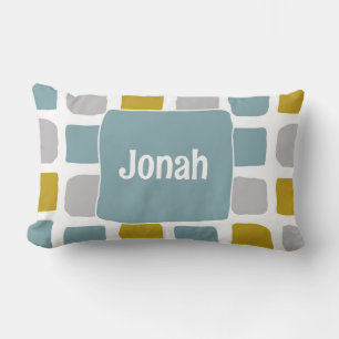 Teal Retro Boy's Pillow med Namn Lumbarkudde