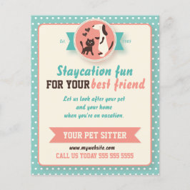 Teal Retro Cat och Hund Pet Sitter Flyer