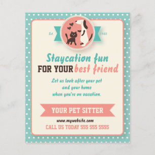Teal Retro Cat och Hund Pet Sitter Flyer