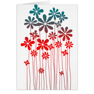 Teal Retro Flowers Hälsningskort