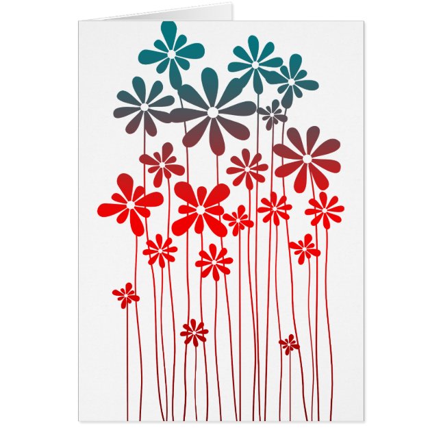 Teal Retro Flowers Hälsningskort (Framsidan)