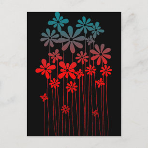 Teal Retro Flowers Vykort
