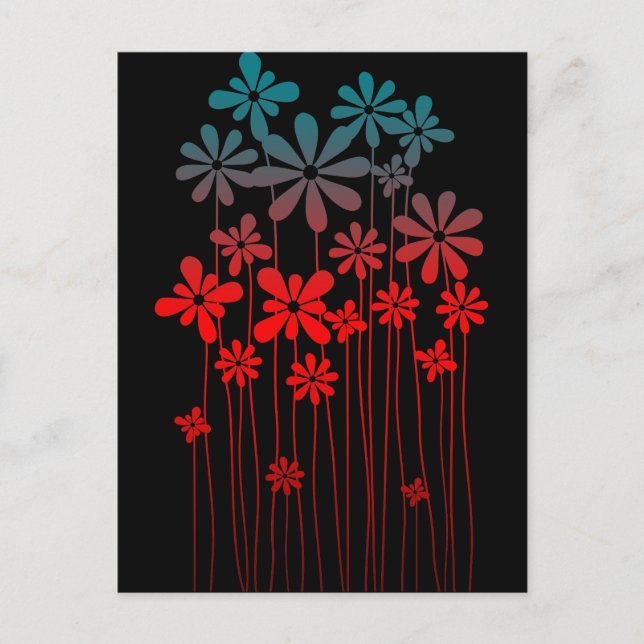 Teal Retro Flowers Vykort (Framsida)