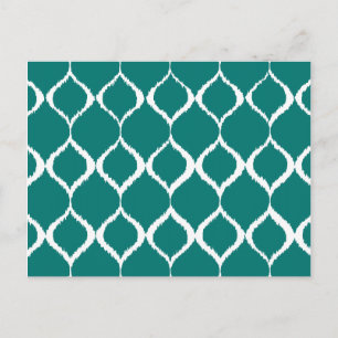 Teal Retro Geometric Ikat Tribal Print Mönster Vykort