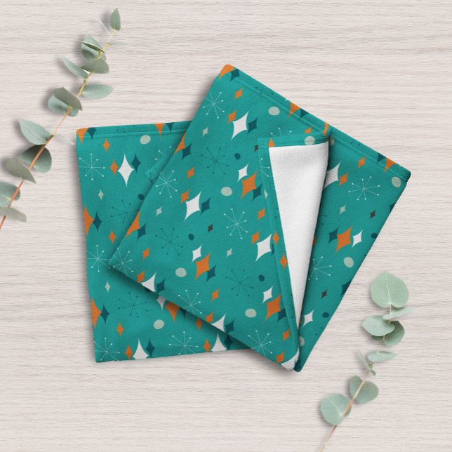 Teal Retro Mid Century Modern Atomic Starburst Fleecefilt (Skapare uppladdad)