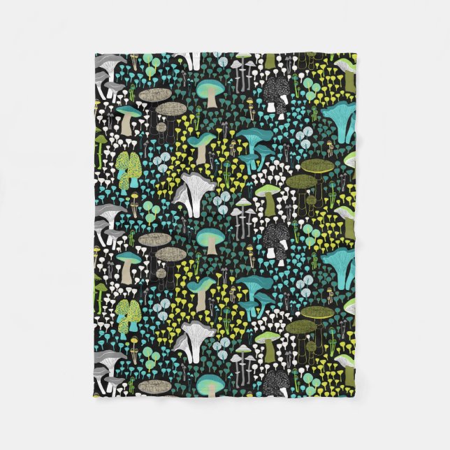 Teal Retro Mushroom Fleecefilt (Framsidan)