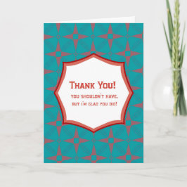 Teal Retro Pattern Thank You Card Funny Gratitude Kort