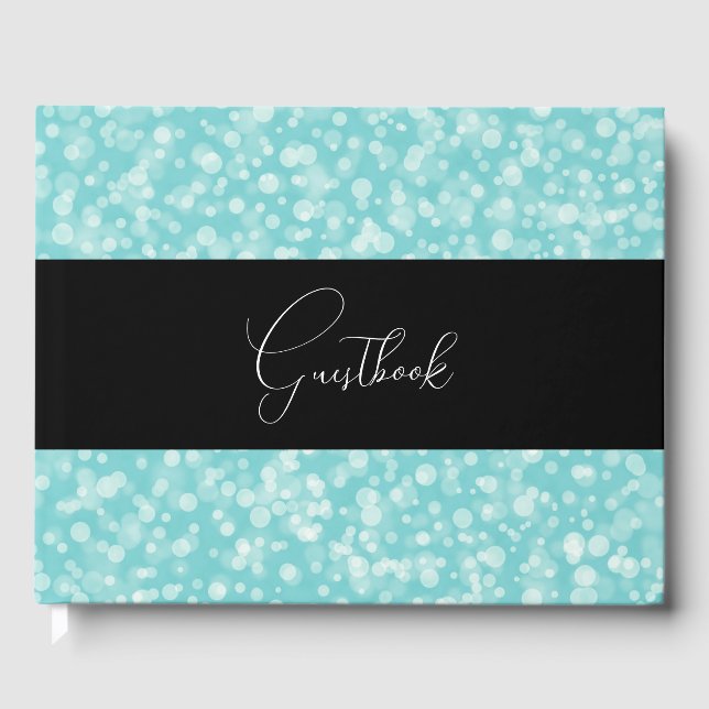 Teal Retro Speckled Bokeh Bröllop Gästböcker (Framsida)