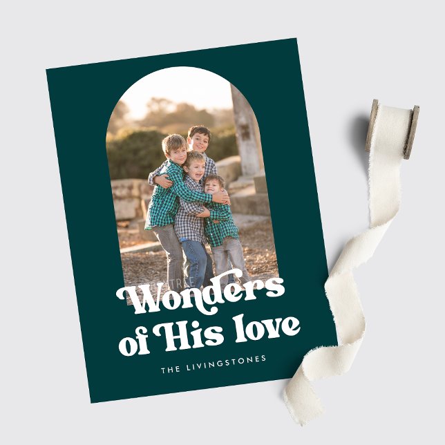 Teal Retro undrar om hans Kärlek Arch-foto Julkort (Skapare uppladdad)